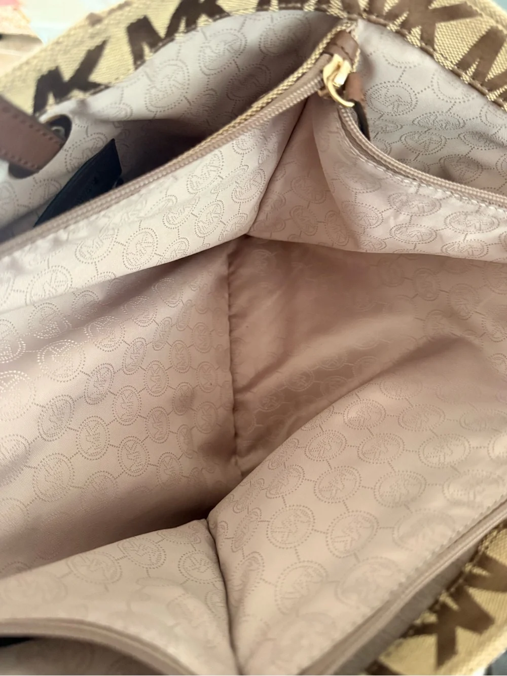 Michael Kors Brown MK Monogram Tote with Gold Hardware